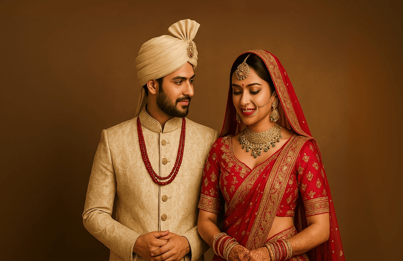 Beautiful Indian Wedding Couple in Traditional Attire